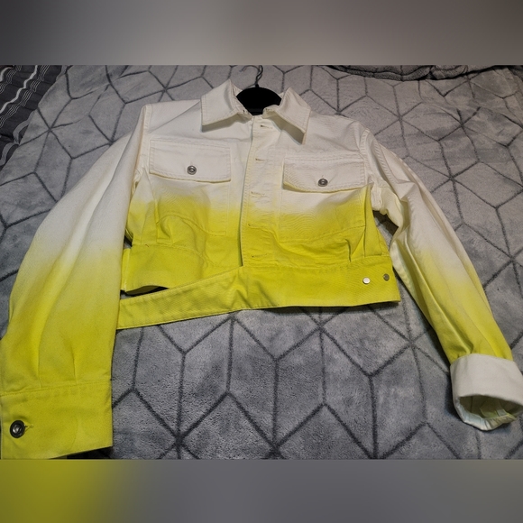 New Unravel Project Tie-Dye Ombrè Crop Trucker Denim Jacket Size 38 - Picture 4 of 8